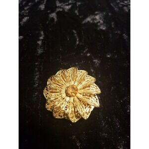 Lieba Gold Tone Orange Rhinestone Filigree Scarf Clip Jewelry Costume Rockabilly